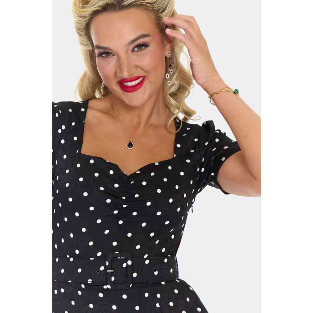 Voodoo Vixen - 40s Polka Dot Sweetheart Short dress - Black